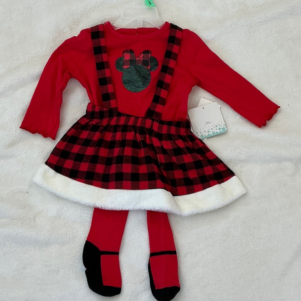 Disney Red and Black Plaid Dress with Tights